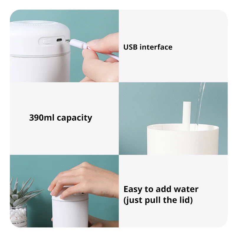 Humidificador Portátil con Aromaterapia y Luz LED